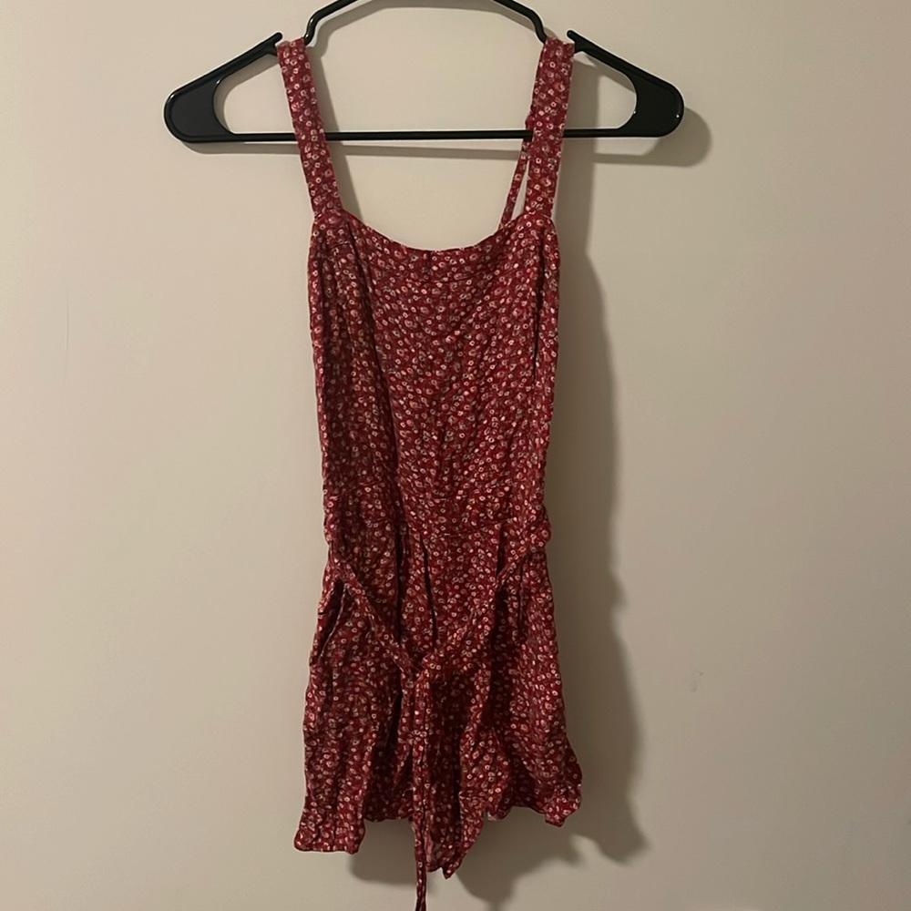 red floral print romper